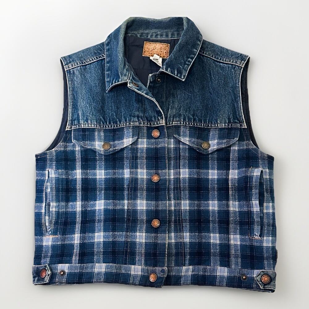 Vintage Pendleton Originals Women's Denim Wool Panel Vest Quilted Lining Size S